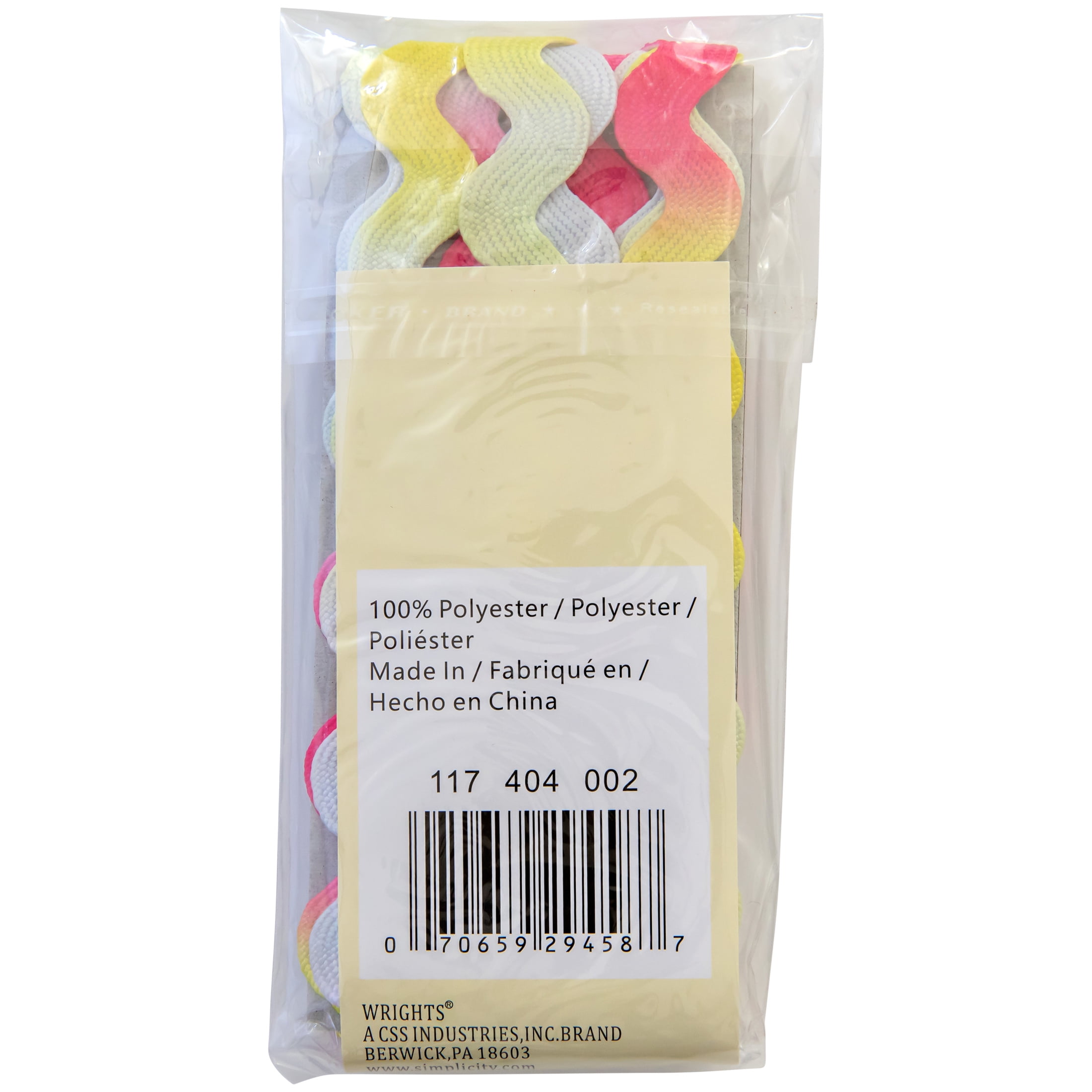 (2 pack) Wrights Rick Rack, Pastel Rainbow, 5/8" Jumbo Braided Printed Rick Rack For Sewing And Crafts, 2.5 Yards, 1 Each