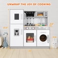 thumbnail image 2 of MAMIZO Play Kitchen for Kids, Wooden Chef Pretend Toy Kitchen w/Washing Machine, Water Dispenser, Stove, Real Sound & Light, Telephone, Range Hood, Oven, Sink for Toddler Preschooler Age 3+ (Gray), 2 of 8
