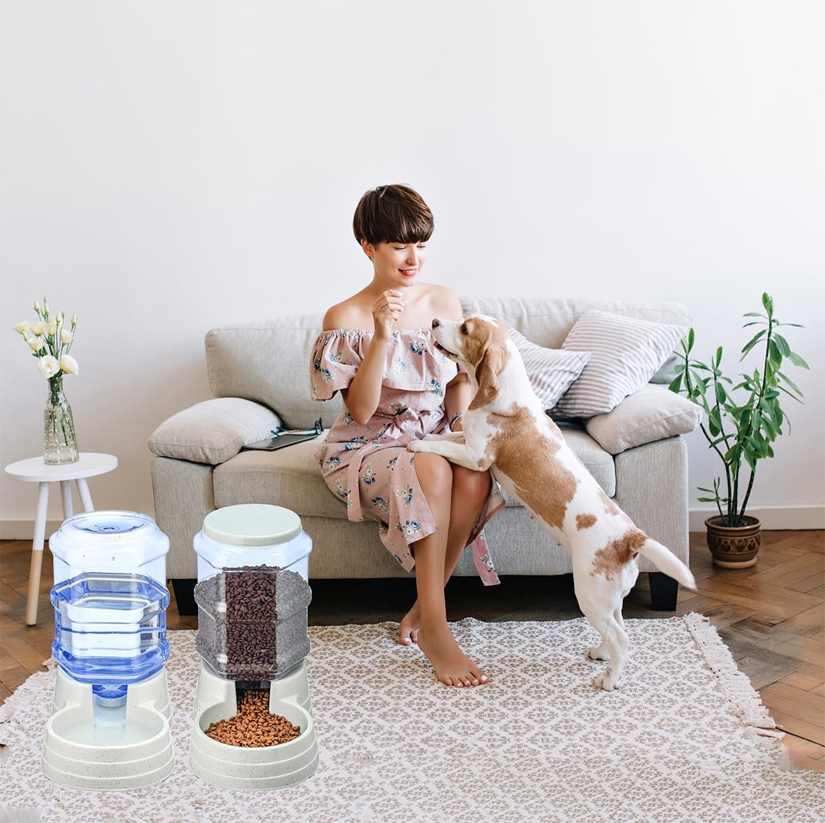 2 Pack 6L Automatic Gravity Pet Feeder and Water Dispenser Set, Large Capacity Automatic Dog Feeder and Dog Water Dispenser for Small Medium Dog Pets Puppy Kitten