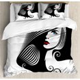 thumbnail image 1 of Contemporary Queen Size Duvet Cover Set, Abstract and Artistic Woman Silhouette Cosmetics Glamor Hairstyle Femininity, Decorative 3 Piece Bedding Set with 2 Pillow Shams, Multicolor, by Ambesonne, 1 of 3