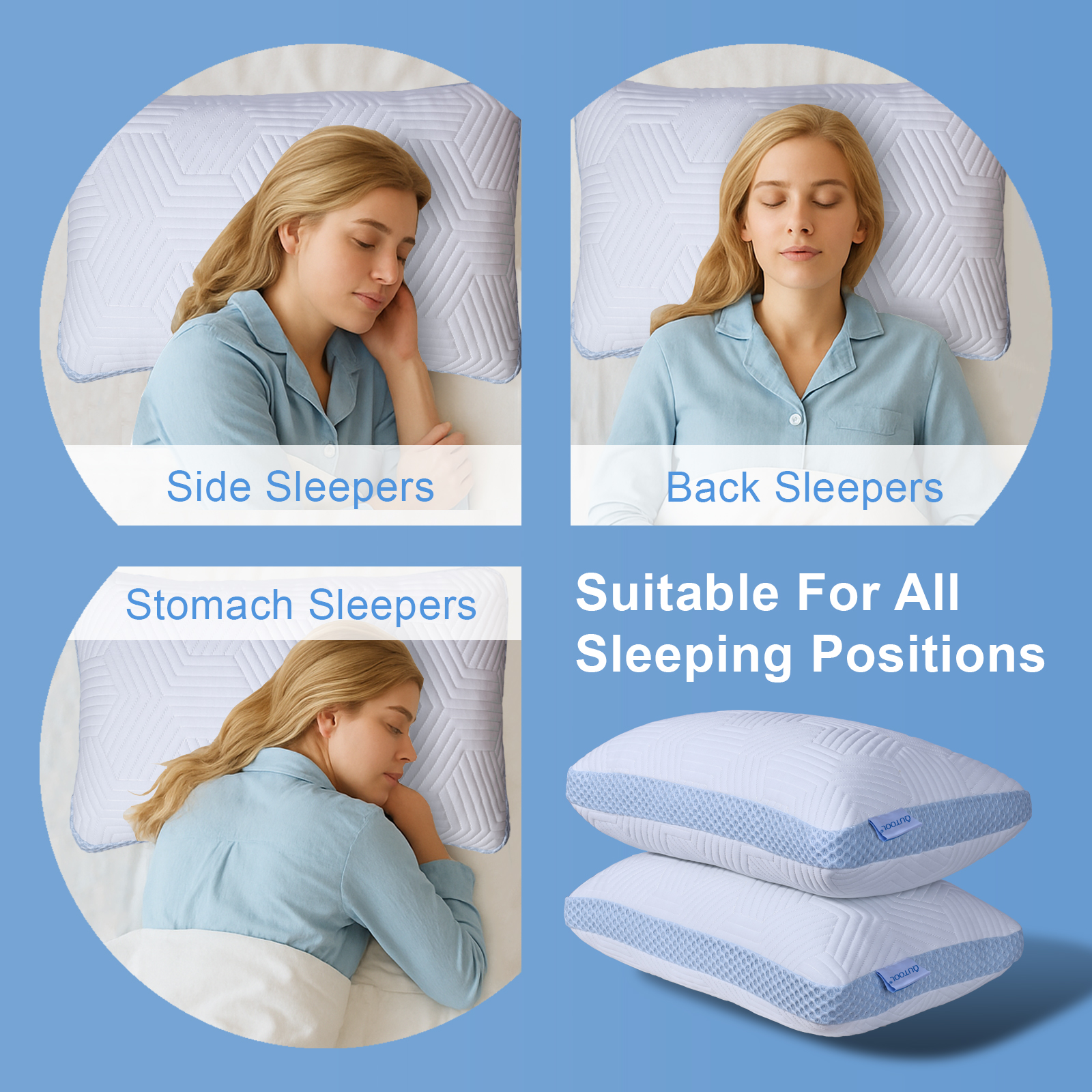 Soft Bed Pillow, Shredded Memory Foam Pillow, Comfortable Sleeping Pillow, Standard Size, Affordable Everyday Use