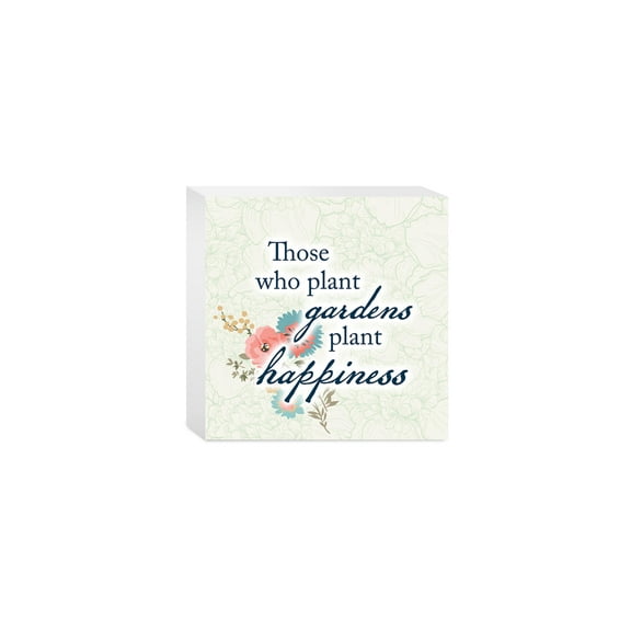 Plant Happiness Pink Green Floral 5 x 5 Wood Tabletop Sign Plaque