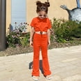 thumbnail image 2 of FAOWME Baby Kids Girls Boys Autumn Solid Color Short Sleeve T-Shirt Long Pants Set Outfits Clothes Orange 9-10 Years, 2 of 4