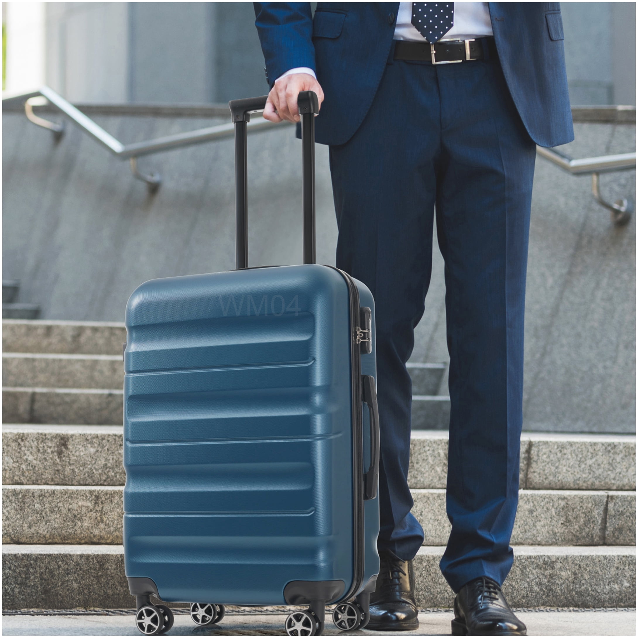 Lightweight ABS 6-Piece Hardshell Luggage Set with Spinner Wheels, Inky Blue Suitcases for Carry-On and Checked Use
