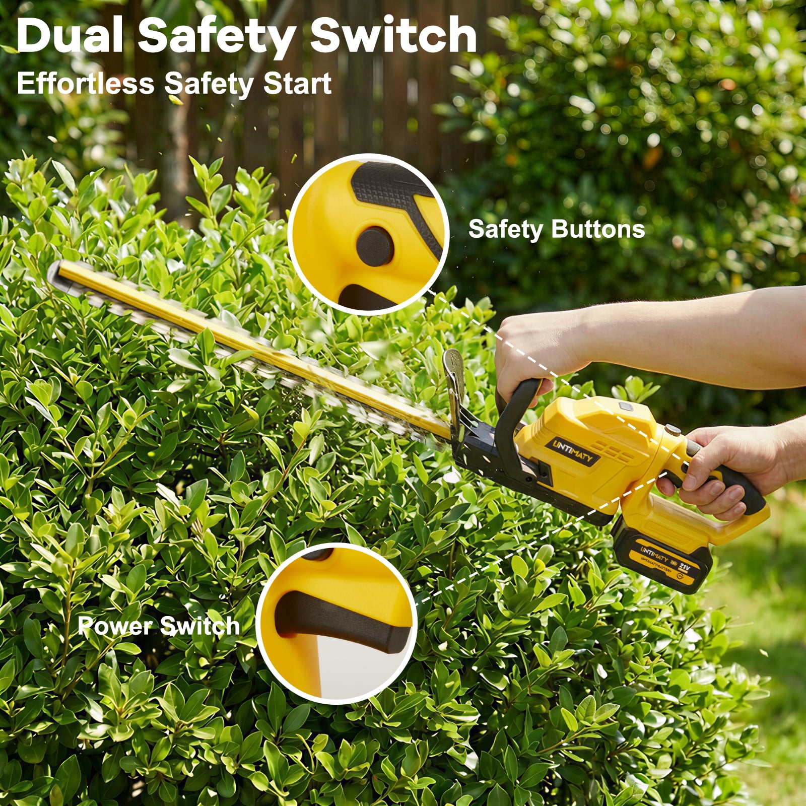 Hedge Trimmer Cordless,UMTIMATY 21V Electric Bush Trimmer with Rotatable Handle,Brushless Motor Trimmers Battery Powered, for Shrub Cutting,Trimming,Yellow