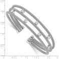 thumbnail image 3 of Sterling Silver Polished Rhodium-Plated Textured 3 Band Cz Cuff Bracelet (Width 14.85) - Jbsp, 3 of 5