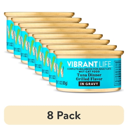(8 pack) Vibrant Life Tuna Dinner Grilled Cuts in Gravy Wet Cat Food, 3 oz Can