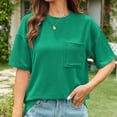 thumbnail image 7 of ameIAEA Summer Short Sleeve T-Shirts for Women Round Neck Solid Color Basic Tees Casual Tops with Pocket, 7 of 7