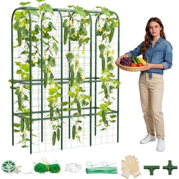 65" Tall Cucumber Trellis for Raised Bed, Garden Trellis for Climbing Plants Outdoor, U-Shape Metal Arch Vegetables Trellis Plant Support for Zucchini Squash Vines