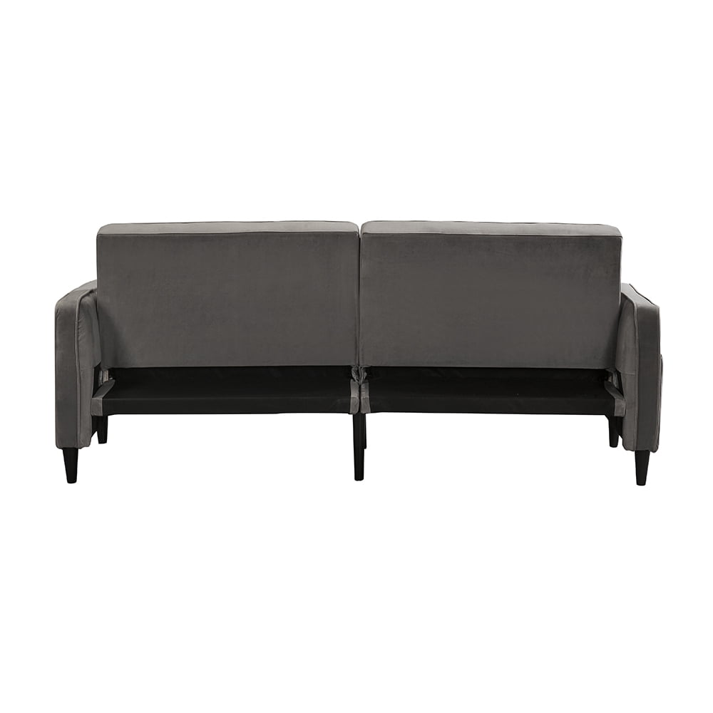 Kepooman 3 Seater Premium Velvet Sofa Bed, Vintage Sleeper Couch with Wooden Legs - Gray Kepooman 3 Seater Premium Velvet Sofa Bed, Vintage Sleeper Couch with Wooden Legs - Gray