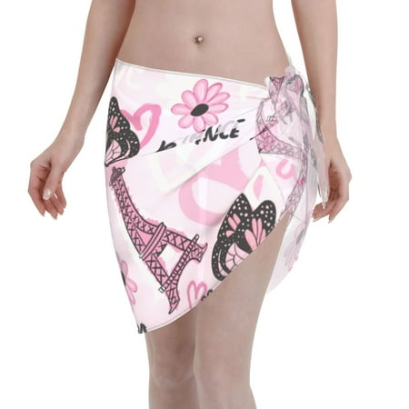 Disketp Eiffel Tower And Butterflies Women Swimsuit Cover Up Short Chiffon Summer Beach Sarong Bikini Wrap Skirt Bathing Suit