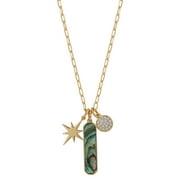 14kt Gold Flash-Plated Genuine Abalone and Crystal Starburst Pendant Necklace, 18" + 2" Extender