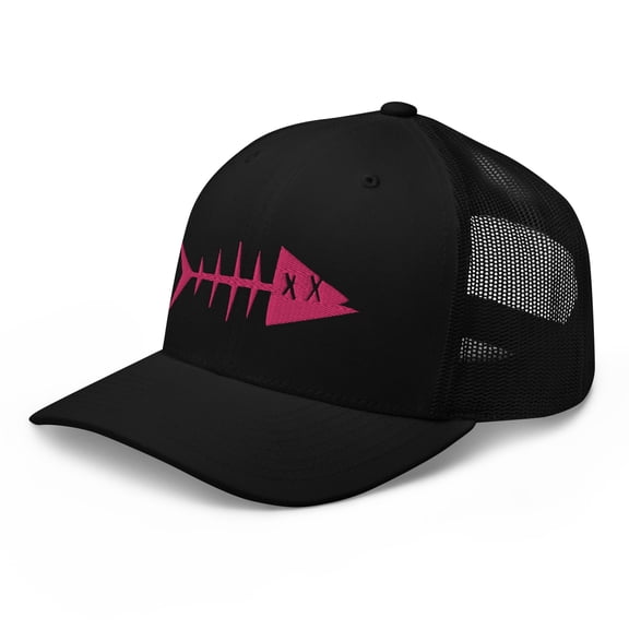 Clishirt Adult Unisex 3D Puff Embroidered Magenta Fish Adjustable Black Retro Trucker Cap