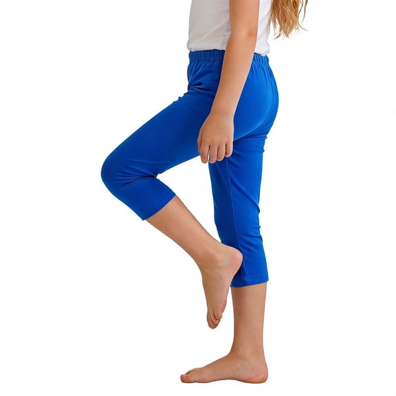 dazeni Girls' Capri Leggings Soft Cotton Elastic Waisted Yoga Legging Athletic Running Dance Workout for Kids Dark Blue 3 Years