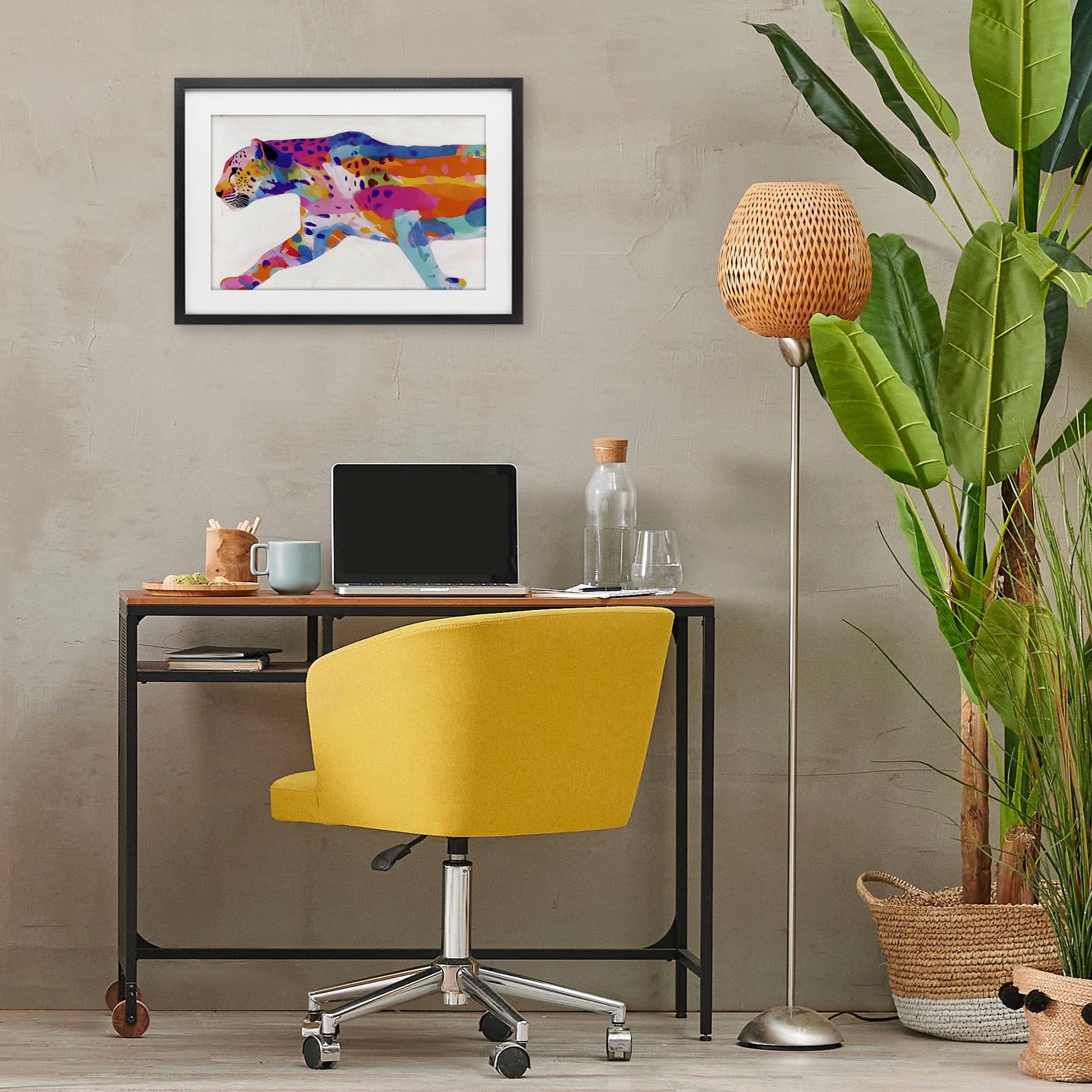 Stupell Industries Vibrant Hued Cheetah In Motion Black Framed Print Under Glass, design by Chromatic Storm Studio