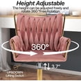 thumbnail image 4 of KCC Modern Velvet Home Office Desk Chair with Hand Woven Backrest, Upholstered Adjustable Makeup Vanity Chair with Armrest and Golden Metal Base with Wheels for Living Room Bedroom Study(Rose), 4 of 9