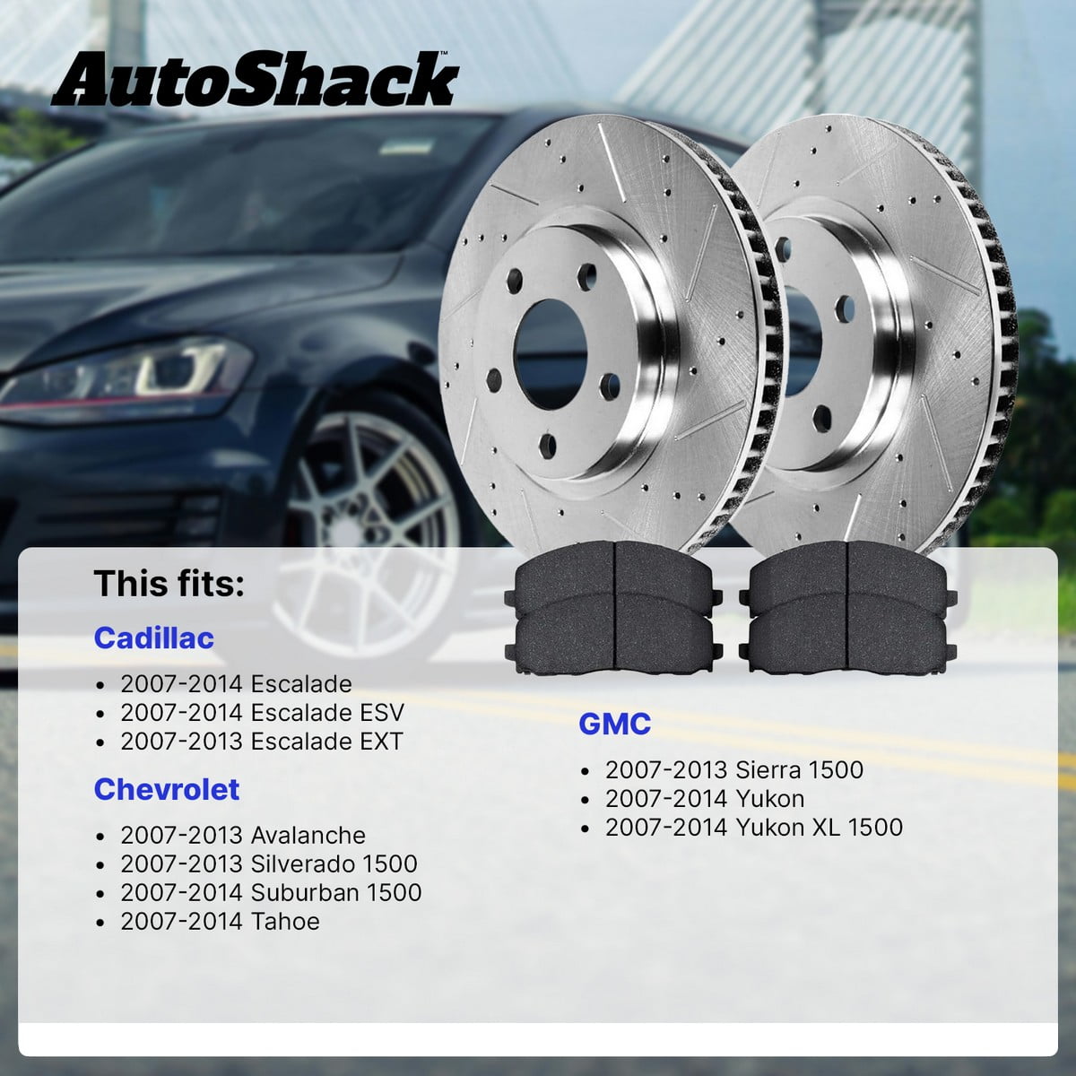 AutoShack Front & Rear Brake Rotors & Ceramic Pads for Chevrolet, Silverado 1500 2007-2013, 4WD RWD V8 4.8L 5.3L 6.0L 6.2L - Silver Zinc Coated Drilled & Slotted - SilverShield Pro