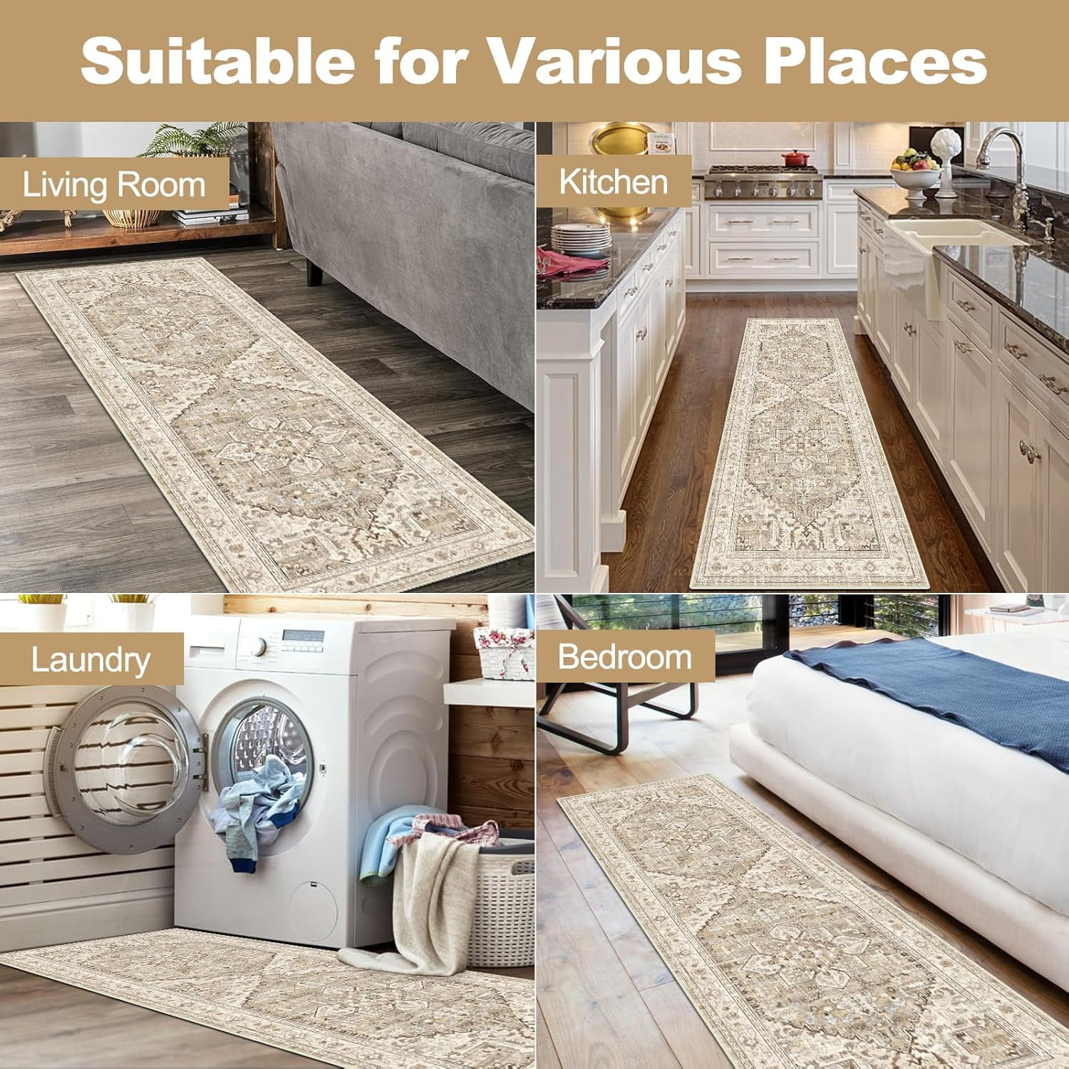 Runner Rug for Hallway, Yamaziot 2'x6' Washable Rug for Floor with Rubber Backing, Vintage Boho Area Rug Bedroom Carpet Indoor Door Mat for Laundry Living Room Entrance