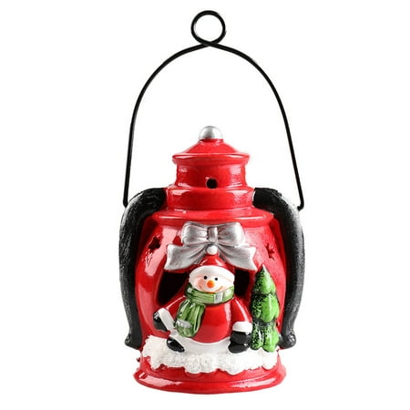 

Mini Portable LED Lantern with Santa Claus Snowman Pattern Eeramics Shade Battery Powered Hanging Lantern for Bedroom