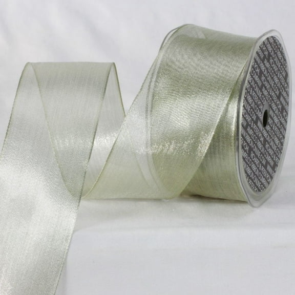 Pearl White Metallic Sheer Wired Craft Ribbon 2" x 25 Yards