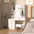 thumbnail image 7 of JNXYL Corner Vanity Desk with Lighted Mirror & Charging Station Makeup Vanity Table with 4 Drawer, White, 7 of 7