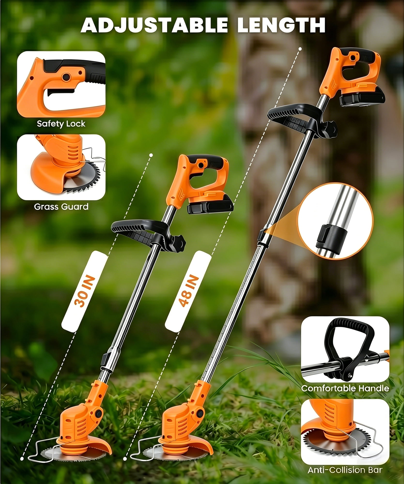 HOTREE 12-Inch 21V Cordless String Trimmer & Lawn Edger, 3-in-1 Lightweight Weed Eater with 2 Batteries (2.0Ah) & 3 Blade Types