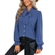 thumbnail image 1 of Blusa elegante informal para mujer, de manga larga abullonada, puños con lazo y botonadura sencilla, color azul, talla L, 1 of 8