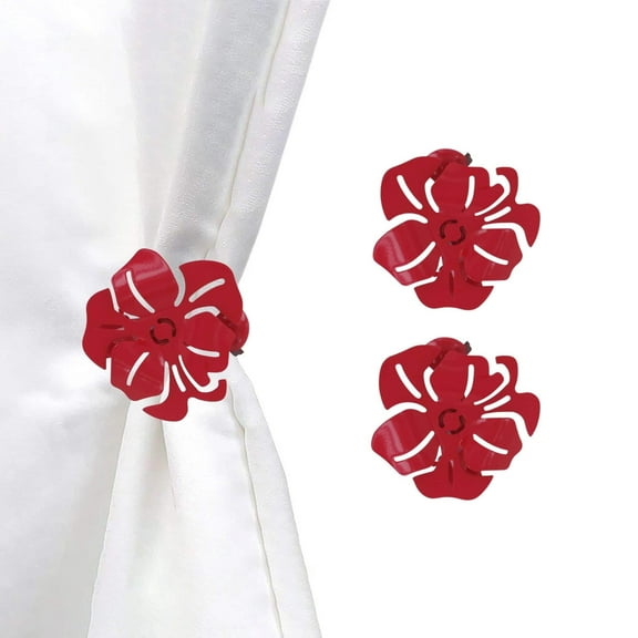 Evideco French Home Goods Curtain Holdbacks Set of 2 Metal Curtain Tiebacks – Elegant Poppy Flower Design Clip – No Installation Required – Red