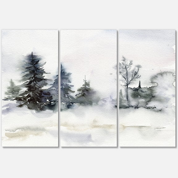 Designart ' Christmas Minimalistic Snow and Forest Landscape ' Lake House Canvas Wall Art Print