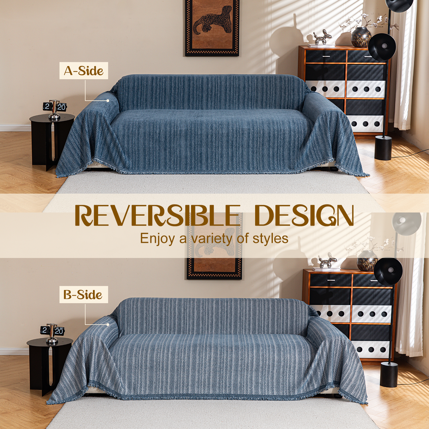 Jessy Home Sofa Cover Slipcover Couch Cover Protector Durable Multi-Function Furniture Cover for Dogs Cats Home Decor 71"x 134"Deep Blue