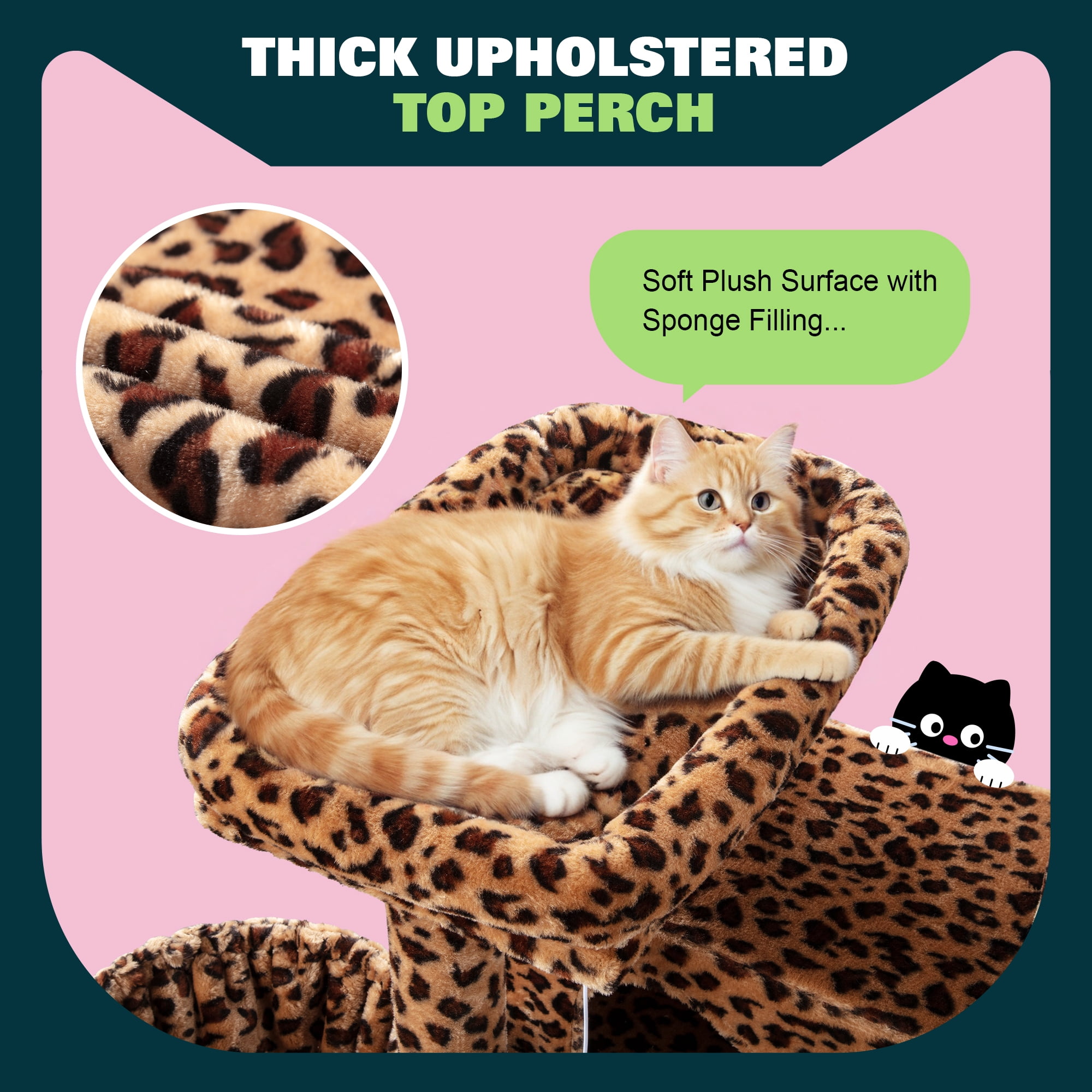 Amolife 64" Large Cat Tree and Tower with Stair, Condo House & Scratching Posts for Indoor Cats, Leopard Print