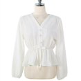 thumbnail image 5 of Camisa blanca con cuello en V Camisa de manga larga de encaje de otoño $ Principios de otoño Temperamento Cuello en V Cintura elástica Costura con cordones Camisa de manga larga Xemadio HMHZ1822-2, 5 of 5