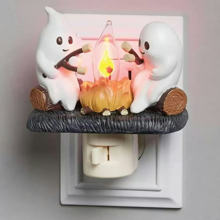 

Hkcnichi Ghost Campfire Flickering Nightlight 2024 New Ghost Campfire Night Light Ghosts Roasting Campfire S’mores Flicker Flame Night Light 3D LED Small Electric Faux Campfire Night Light