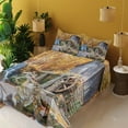 thumbnail image 2 of Ambesonne Waterfall Fitted & Top Sheet Set with Shams, Historic Mill Autumn, Yellow Brown, 2 of 5