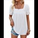 thumbnail image 1 of Camisetas de Punto Holgadas Informales de Corta con Pliegues y Cuello Cuadrado para Mujer, Blusas de Punto de Color Liso S, 1 of 10