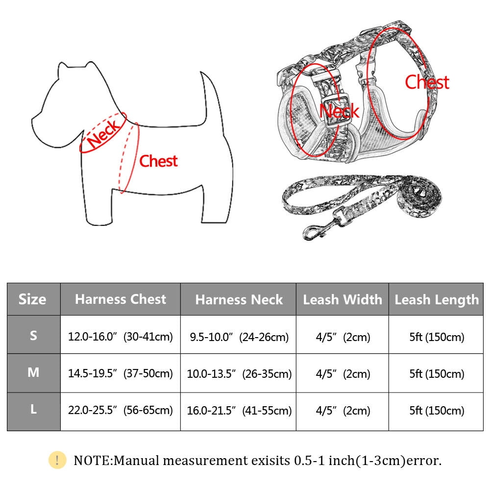 Didog 3pcs Personalized Dog Collar & Walking Leash & Soft Mesh Vest Harness Nylon S-L