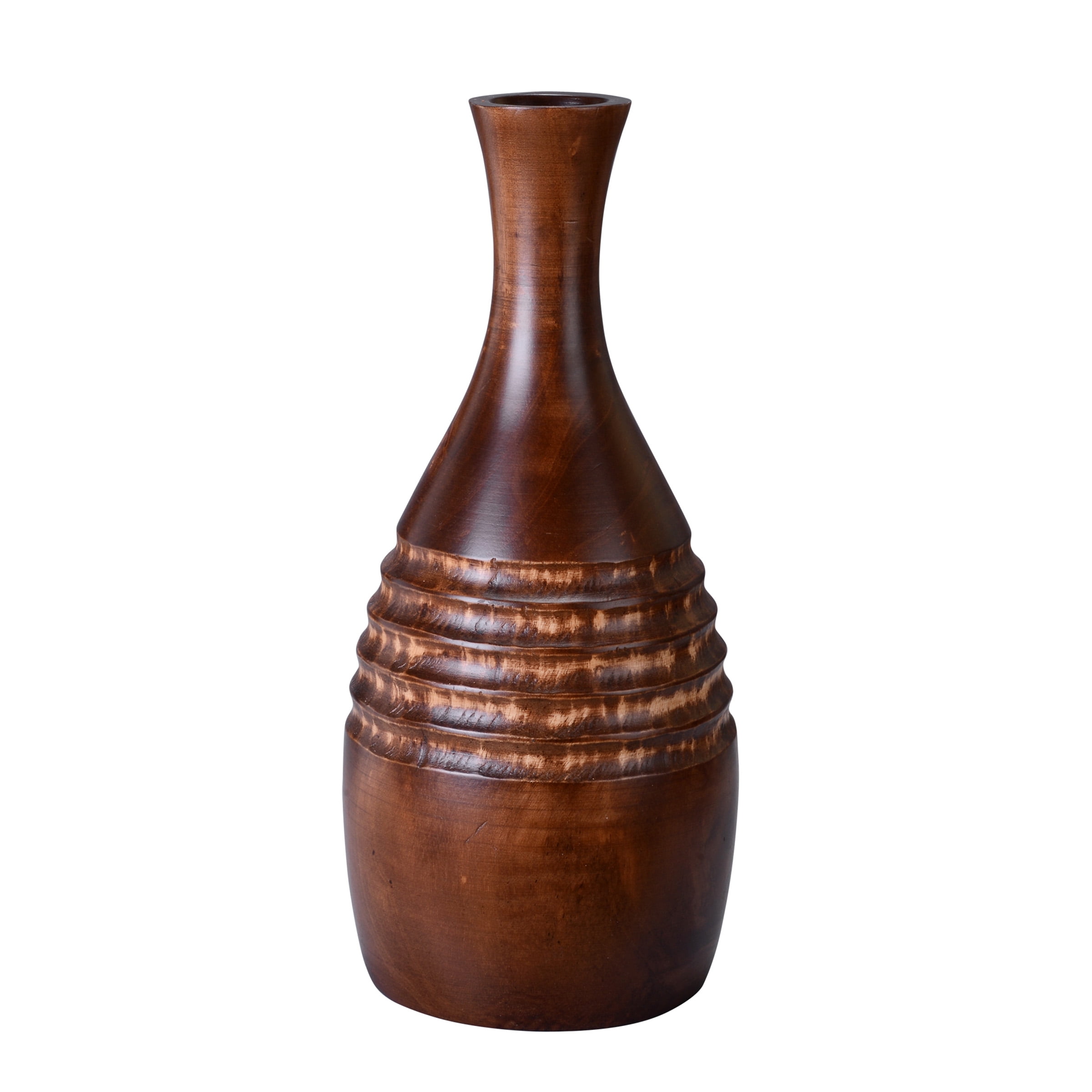 Villacera Handmade 15" Tall Mango Wood Brown Bottle Vase Large