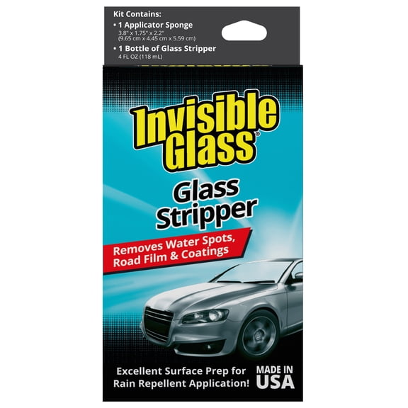 Invisible Glass 91411 Glass Stripper Water Spot Removal Kit Eliminates Coatings, Water Spots, Waxes, Oils, and More To Polish and Restore Automotive Glass, 4 Fl Oz, Pack of 1