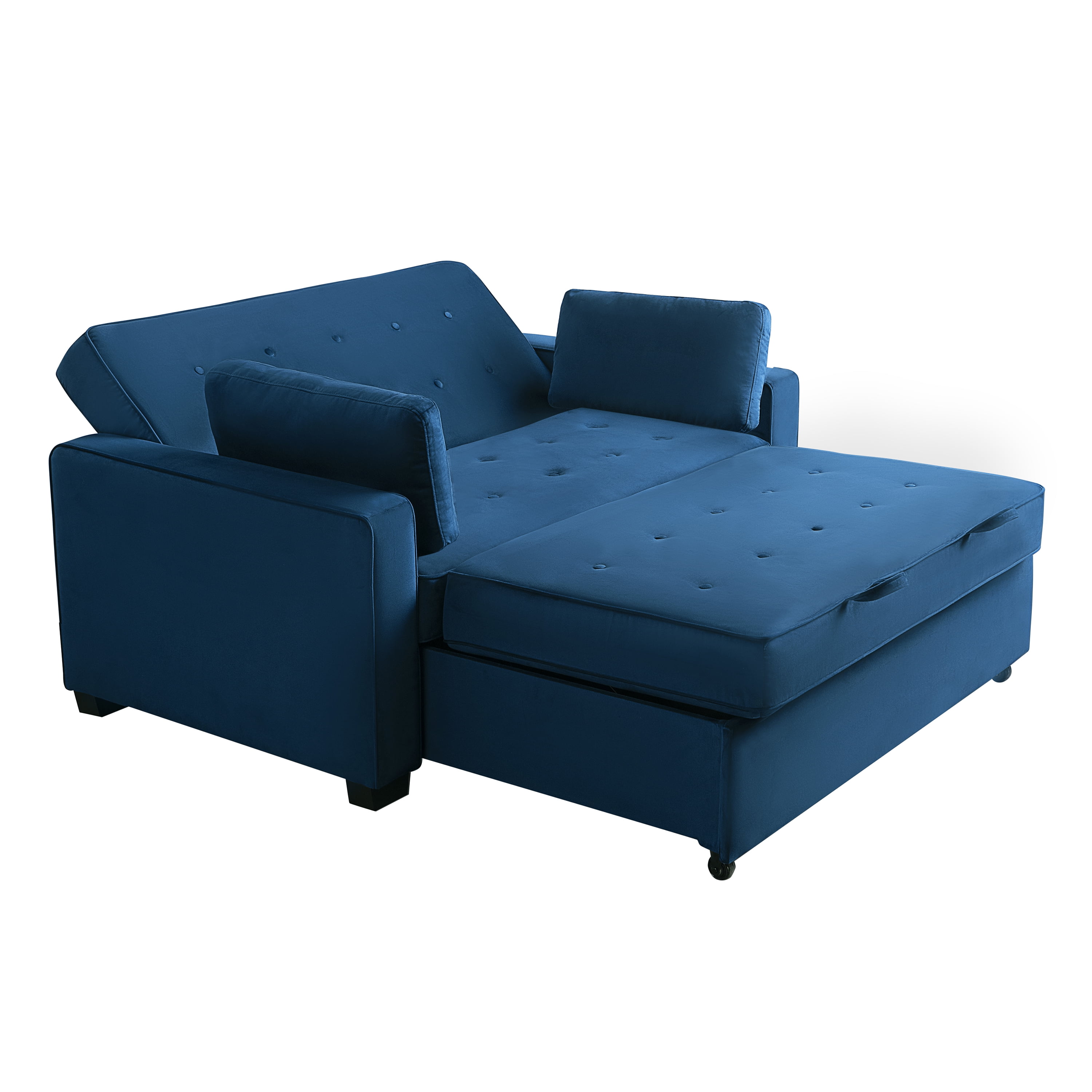 Serta Monroe Modern Convertible Loveseat with Full Size Sleeper, Navy Blue Woven Fabric