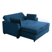 Serta Monroe Modern Convertible Loveseat with Full Size Sleeper, Navy Blue Woven Fabric