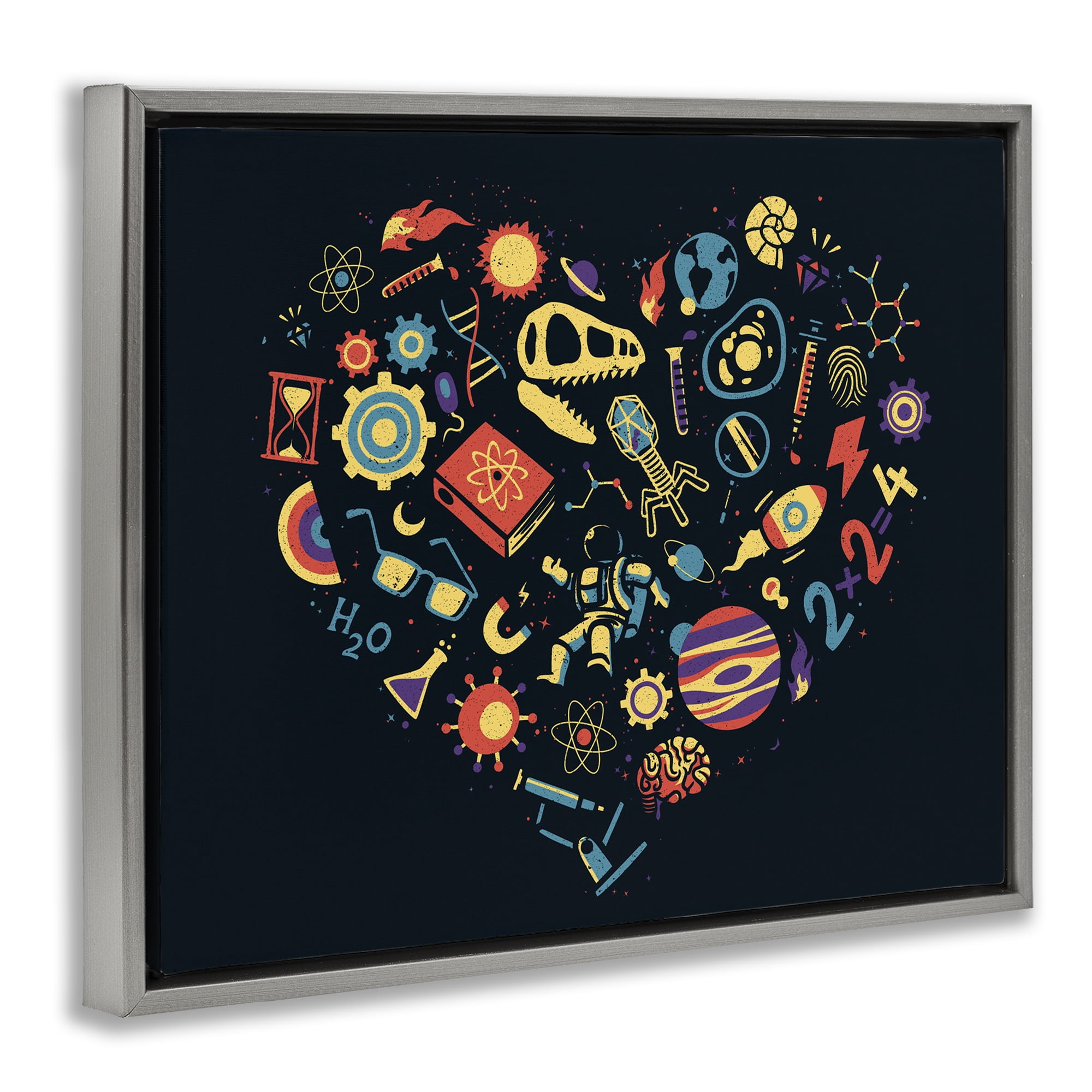 Stupell Industries Retro Science Heart Gray Framed Floater Canvas Wall Art, design by Tobe Fonseca