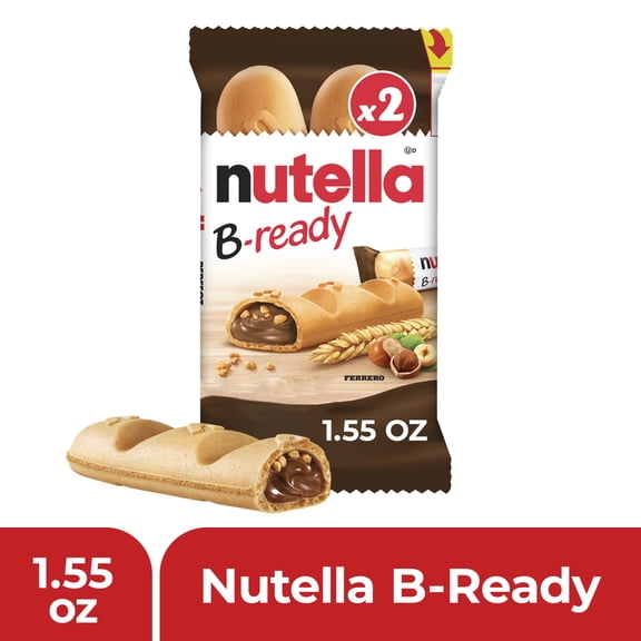 Nutella B-ready Wafer Bars, Hazelnut Spread with Cocoa, Individually Wrapped Snack Bar, 2 Pack, 1.55 oz
