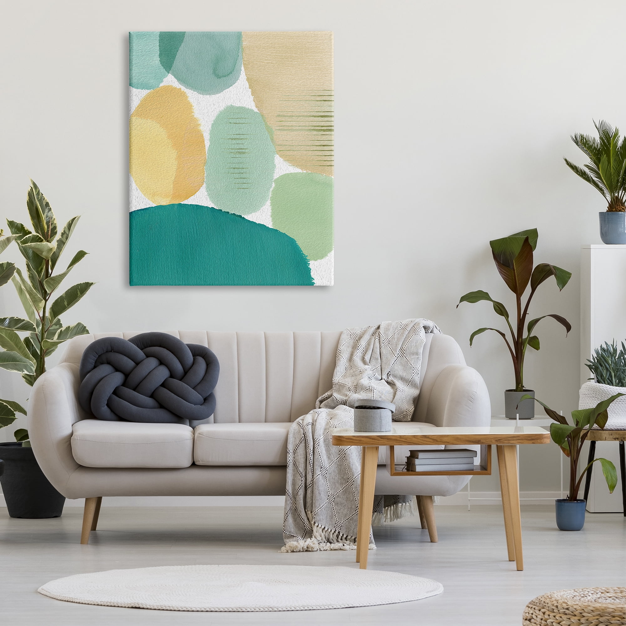 Stupell Industries Green & Yellow Circles Abstract Painting Gallery Wrapped Canvas Art Print Wall Art, 36 x 48
