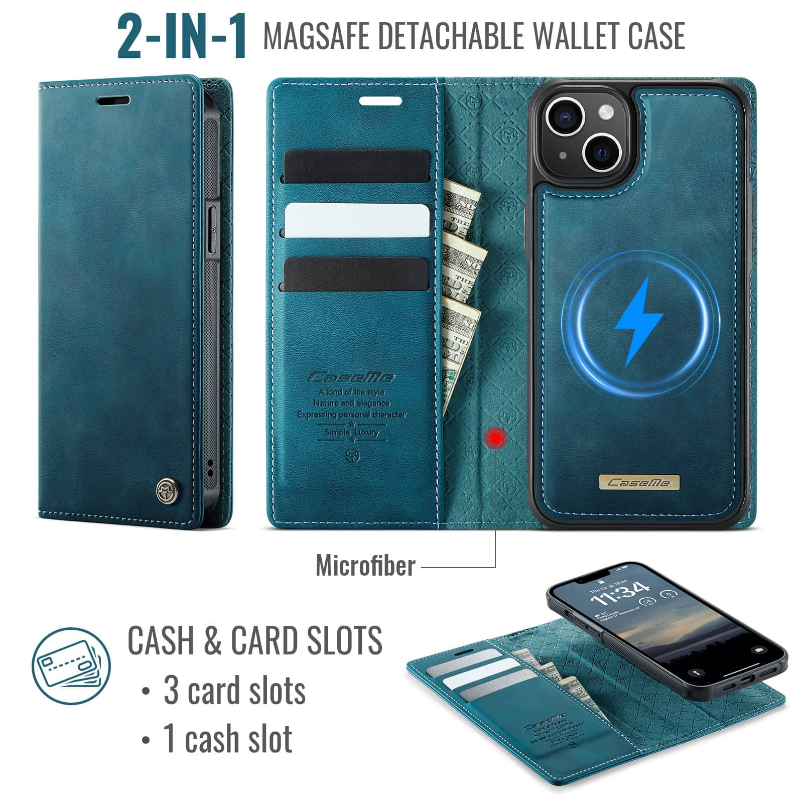 Magnetic 2 in 1 Magsafe Detachable Wallet Case for iPhone 14 with Card Holder Women Men, Retro PU Leather【RFID Blocking】Kickstand Shockproof Cover