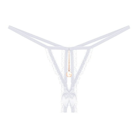 (2-Pack) Puawkoer Women Transparenty Hot athletic Underwear Women Thong Open File Low Rise Womens Underwear Seamless Bikini with Lace Pearl Hollow Thong athletic Panties
