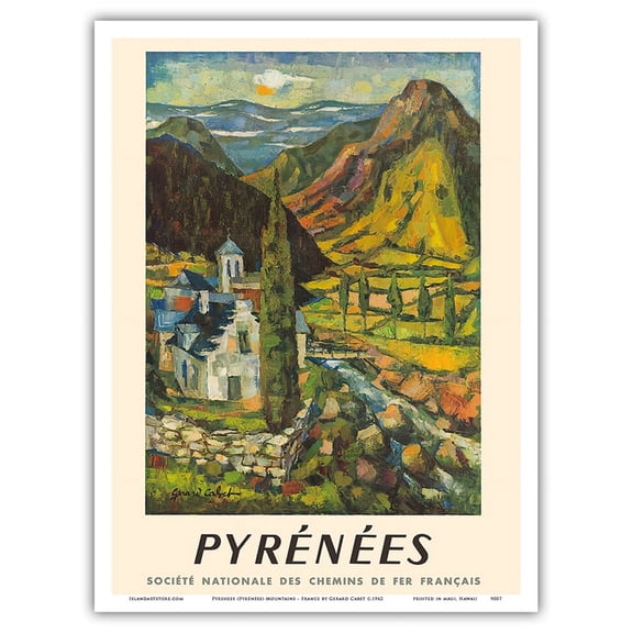 Pyrenees (Pyrénées) Mountains - France - Spain - Vintage Railroad Travel Poster by Gerard Cabet c.1962 - Master Art Print (Unframed) 9in x 12in