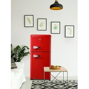 Krib Bling 3.5Cu.ft Compact Refrigerator with 7 Level Thermostat, Mini Fridge with Freezer, 2 Door Portable Fridge with Removable Glass Shelves, Suitable for Kitchen, Apartment, Dorm, Bar Red