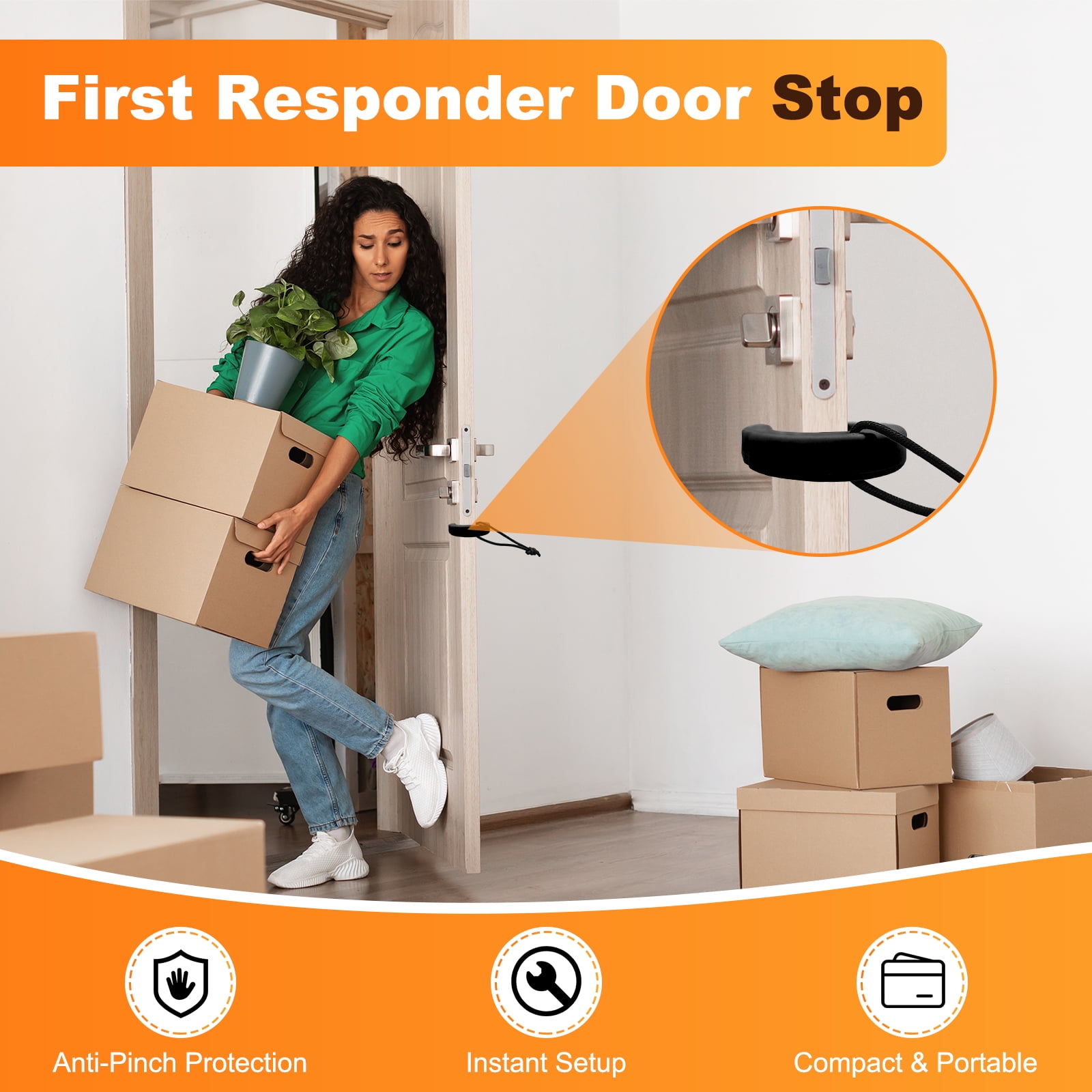 Uxcell 10 Pcs First Responder Door Stop, 2.36" Plastic Door Jam Stoppers with Nylon Cord Attachment for Home Safety Services Door Pinch Guard from Closing, Black