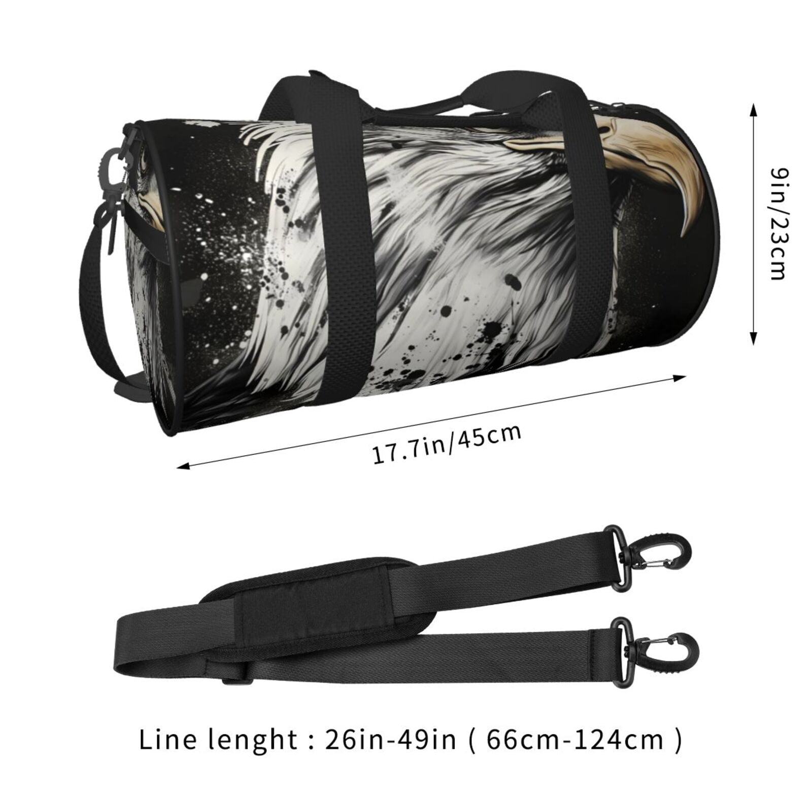 Defioc Ink Style Bald Eagle for Travel Duffle Bag,Weekender Bag Carry On Tote Bags Hospital Bag Large Capacity Sport Gym Bag for Men Women Fit for Trave, Gym,Weekend