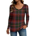 thumbnail image 2 of Stichou Women's Fall Shirts Henley Plaid Slim Fit Long Sleeve Comfy Tunic Tops Casual Button Blouses Fashion Outfits Wine XL, 2 of 5